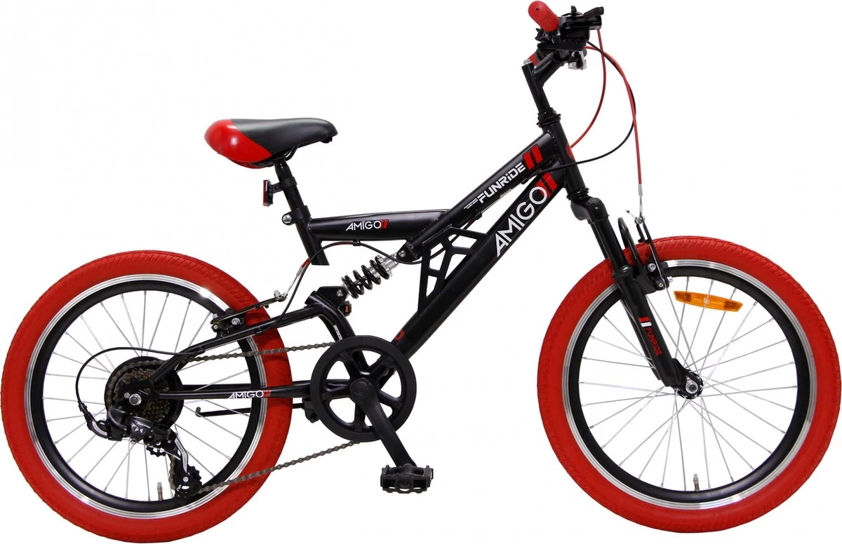 Amigo Fun Ride - Mountainbike 20 Inch - Voor Jongens En Meisjes - Met 7 Versnellingen - Zwart/Rood 3 Amigo Fun Ride - Mountainbike 20 Inch - Voor Jongens En Meisjes - Met 7 Versnellingen - Zwart/Rood