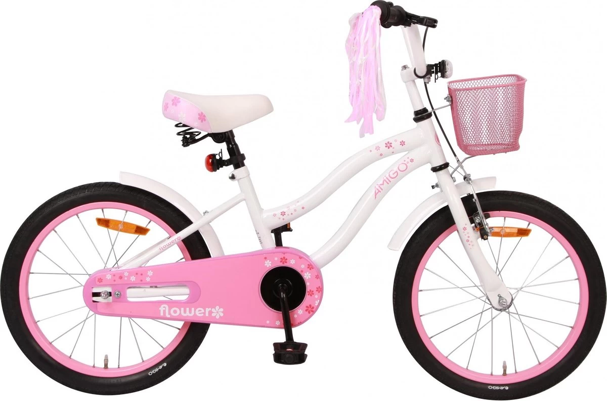 Amigo Flower Meisjesfiets - Kinderfiets 18 Inch - Wit 3 Amigo Flower Meisjesfiets - Kinderfiets 18 Inch - Wit