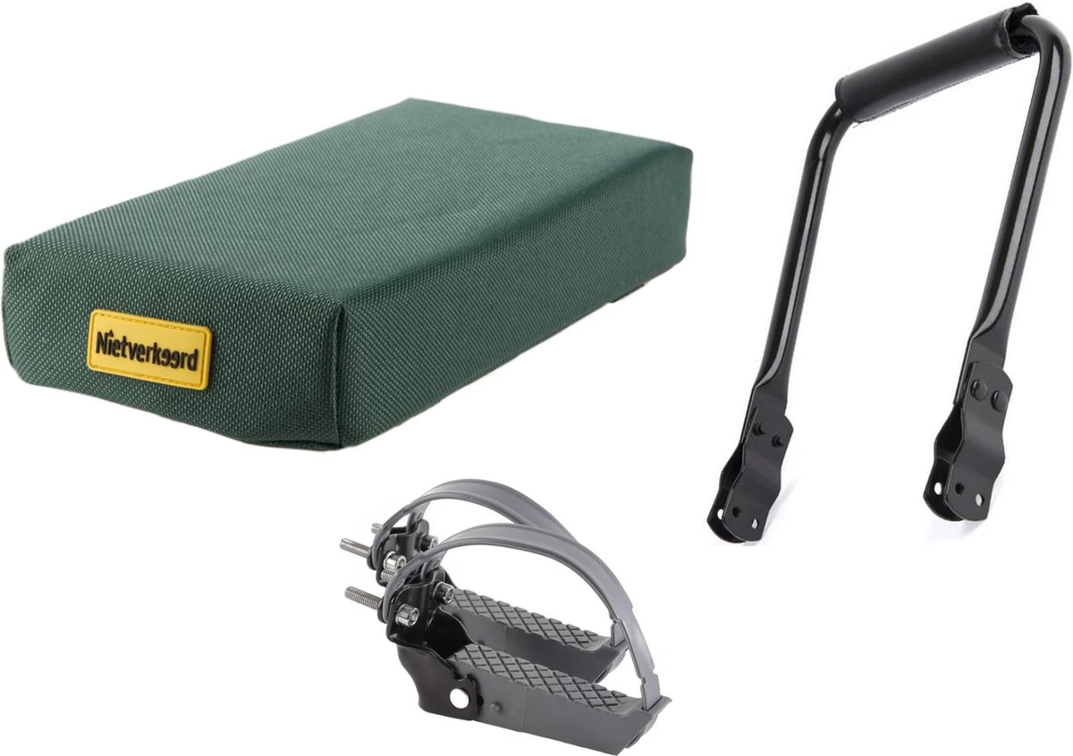 ROJO Rugsteun Bagagedrager + Fietskussen Bagagedrager Donkergroen + Voetsteunen (Universele Set) 3 ROJO Rugsteun Bagagedrager + Fietskussen Bagagedrager Donkergroen + Voetsteunen (Universele Set)