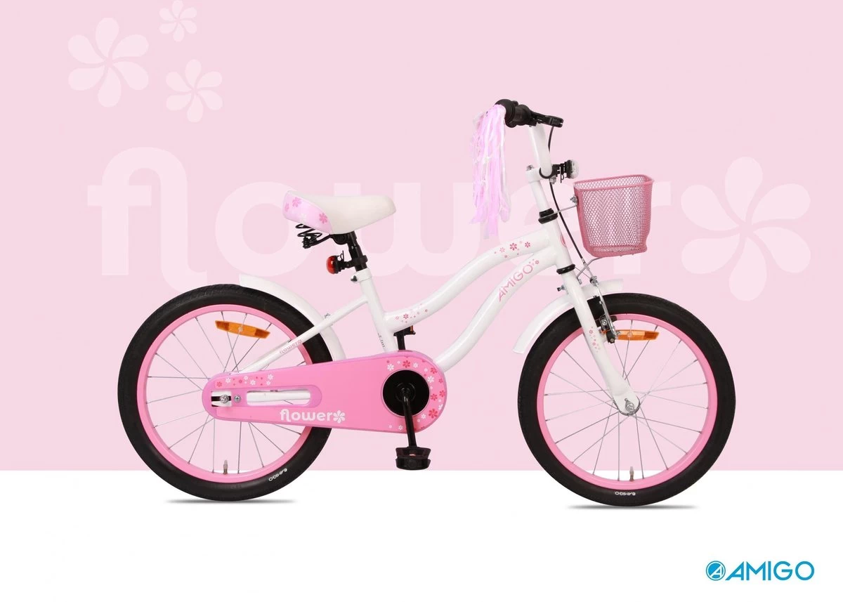 Amigo Flower Meisjesfiets - Kinderfiets 18 Inch - Wit 12 Amigo Flower Meisjesfiets - Kinderfiets 18 Inch - Wit - Afbeelding 10