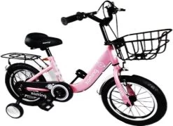Kinderfiets -14 Inch Kinderfiets -vanaf 3-5 Jaar Jongens En Meisjes Fietsen -Terugtrap -Rem -Stabilisatoren（2 Zijwieltjes)-Mandje - Achterbank-de Bel-Roze -Extreem Snel Rijden 1200x869 4