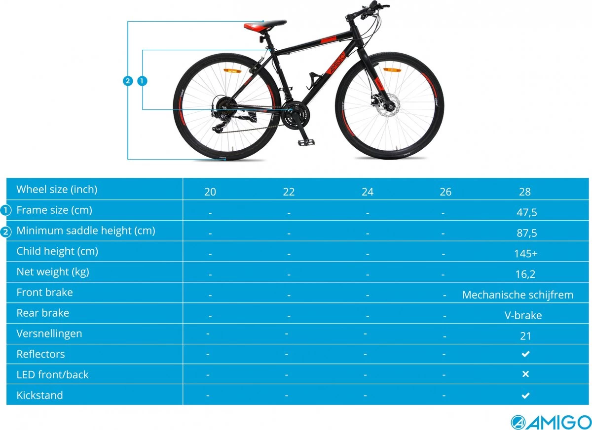 Amigo Control - Mountainbike 28 Inch - Voor Dames En Heren - Met 21 Versnellingen - Zwart/Rood 8 Amigo Control - Mountainbike 28 Inch - Voor Dames En Heren - Met 21 Versnellingen - Zwart/Rood - Afbeelding 6