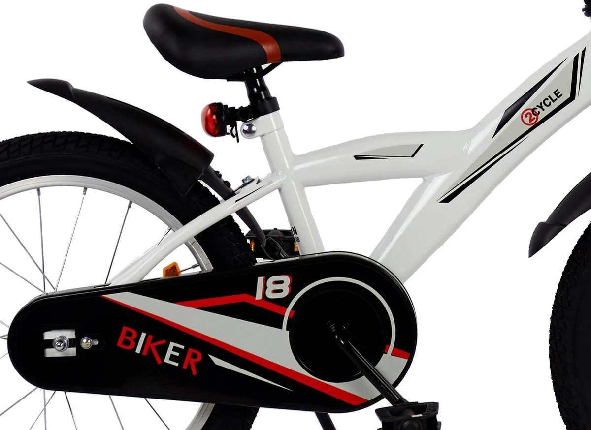 2Cycle Biker Kinderfiets - 18 Inch - Wit - Jongensfiets 6 2Cycle Biker Kinderfiets - 18 Inch - Wit - Jongensfiets - Afbeelding 4