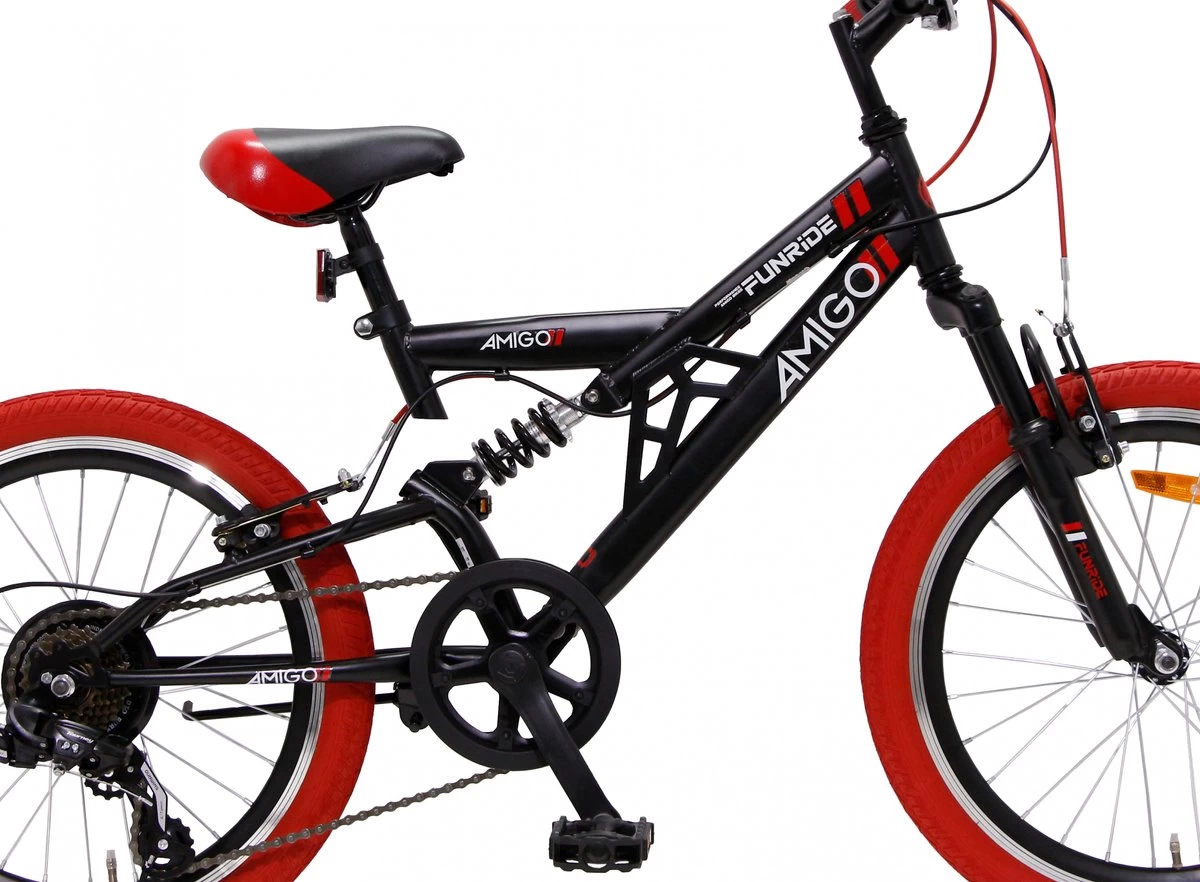 Amigo Fun Ride - Mountainbike 20 Inch - Voor Jongens En Meisjes - Met 7 Versnellingen - Zwart/Rood 4 Amigo Fun Ride - Mountainbike 20 Inch - Voor Jongens En Meisjes - Met 7 Versnellingen - Zwart/Rood - Afbeelding 2