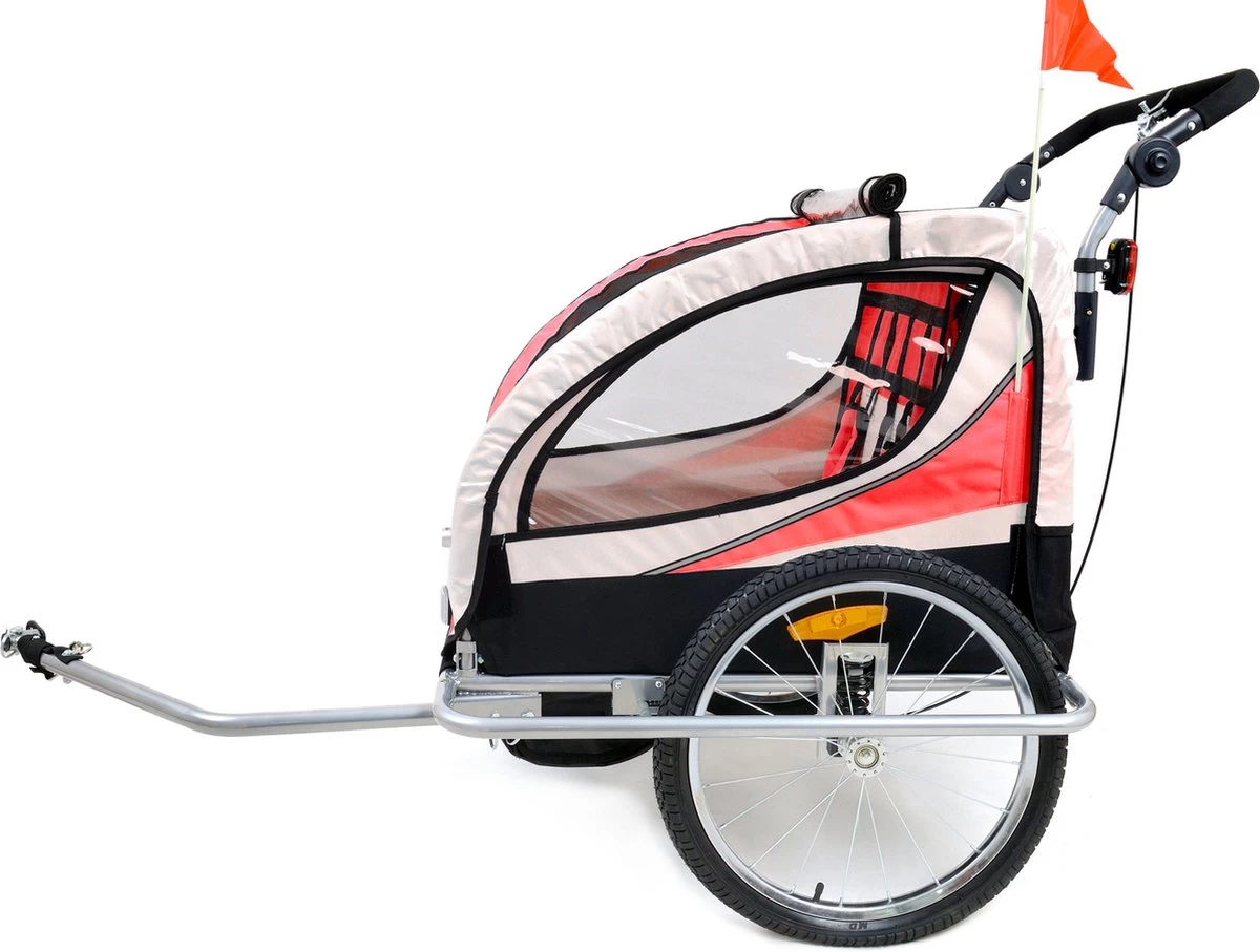 Fietskar Voor Kinderen - Met Buggyfunctie - En Schokbrekers - Rood 4 Fietskar Voor Kinderen - Met Buggyfunctie - En Schokbrekers - Rood - Afbeelding 2