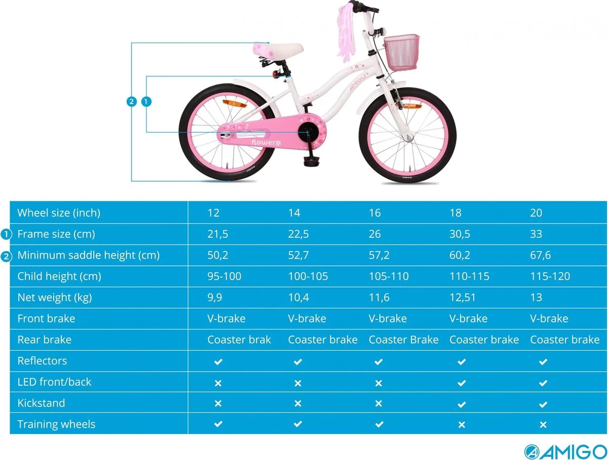 Amigo Flower Meisjesfiets - Kinderfiets 18 Inch - Wit 13 Amigo Flower Meisjesfiets - Kinderfiets 18 Inch - Wit - Afbeelding 11