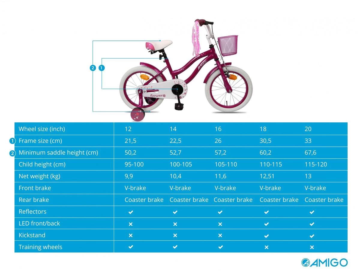 Amigo Flower Meisjesfiets - Kinderfiets 16 Inch - Paars 10 Amigo Flower Meisjesfiets - Kinderfiets 16 Inch - Paars - Afbeelding 8