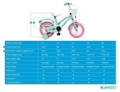 Amigo Lovely Meisjesfiets - Kinderfiets 12 Inch - Turquoise -Extreem Snel Rijden 1200x920
