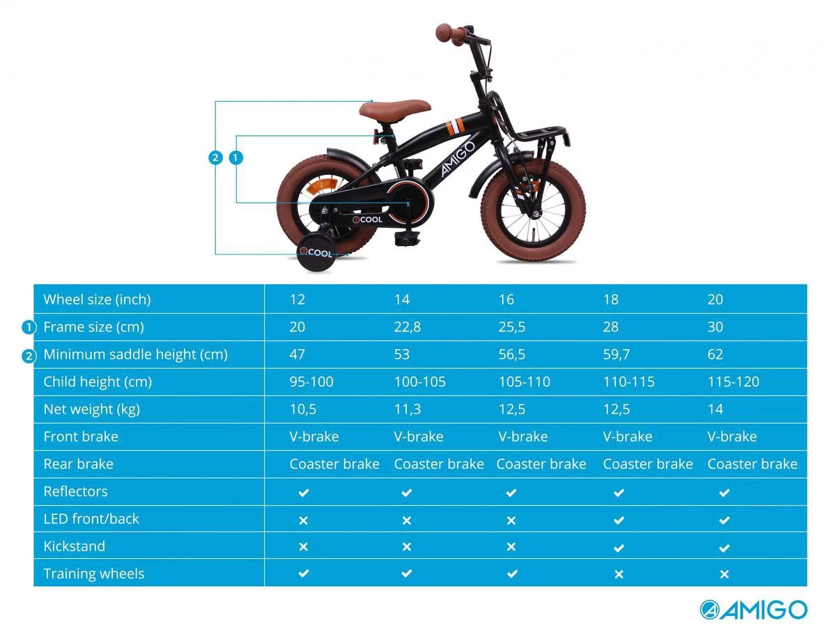 Amigo 2Cool Jongensfiets - Kinderfiets 12 Inch - Matzwart 13 Amigo 2Cool Jongensfiets - Kinderfiets 12 Inch - Matzwart - Afbeelding 11