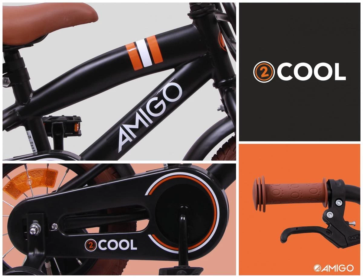 Amigo 2Cool Jongensfiets - Kinderfiets 12 Inch - Matzwart 14 Amigo 2Cool Jongensfiets - Kinderfiets 12 Inch - Matzwart - Afbeelding 12