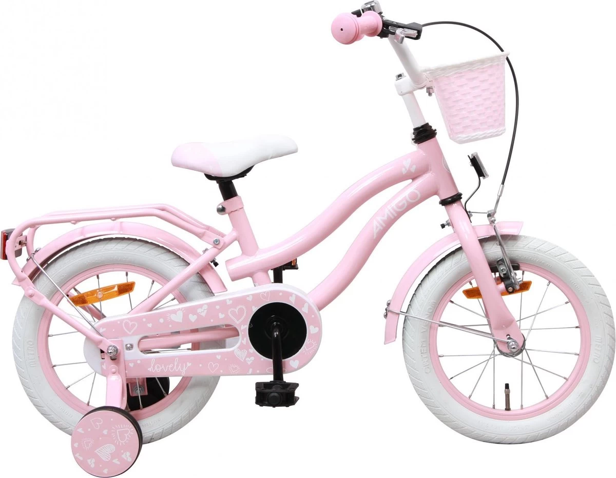 Amigo Lovely Meisjesfiets - Kinderfiets 14 Inch - Roze 3 Amigo Lovely Meisjesfiets - Kinderfiets 14 Inch - Roze