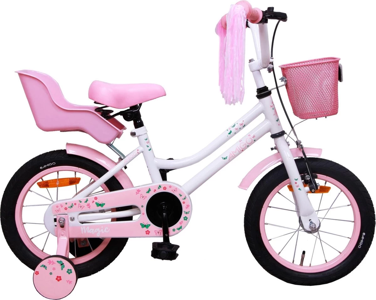 Amigo Magic Meisjesfiets - Kinderfiets 14 Inch - Wit 3 Amigo Magic Meisjesfiets - Kinderfiets 14 Inch - Wit