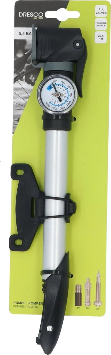 Dresco Mini Pomp Met Manometer 29,6cm - Fietspomp 5 Dresco Mini Pomp Met Manometer 29,6cm - Fietspomp - Afbeelding 3