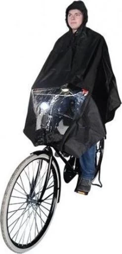 Poncho Regenponcho - Fietsponcho Fiets - Koplampproof Transparant - One Size - Unisex Zwart