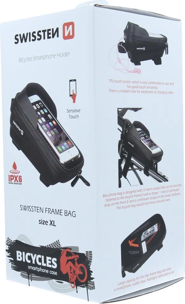Swissten Telefoonhouder Fiets Waterdicht - Geschikt Voor O.a. IPhone 7/8/SE/X/XS/XR/11/12/13/14 - Pro/Pro Max/Mini/Plus & Diverse Samsung Smartphones Van 5.4 Tot 6.7 Inch - XL 6 Swissten Telefoonhouder Fiets Waterdicht - Geschikt Voor O.a. IPhone 7/8/SE/X/XS/XR/11/12/13/14 - Pro/Pro Max/Mini/Plus & Diverse Samsung Smartphones Van 5.4 Tot 6.7 Inch - XL - Afbeelding 4