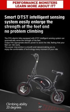 DYU D3F Opvouwbare Elektrische Fiets, Slimme Mountainbike Voor Volwassenen, 240W Aluminiumlegering Fiets Verwijderbare 36V/10Ah Lithium-ion Batterij Met 3 Rijmodi -Extreem Snel Rijden 749x1200