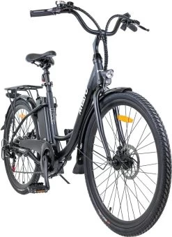 Myatu E-bike 26 Inch City Pedelec Voor Dames En Heren, Elektrische Fiets Met 12,5Ah Accu, 6 Versnellingen Shimano, Derailleur Versnellingen, Achter Motor 250 W-Zwart -Extreem Snel Rijden 871x1200
