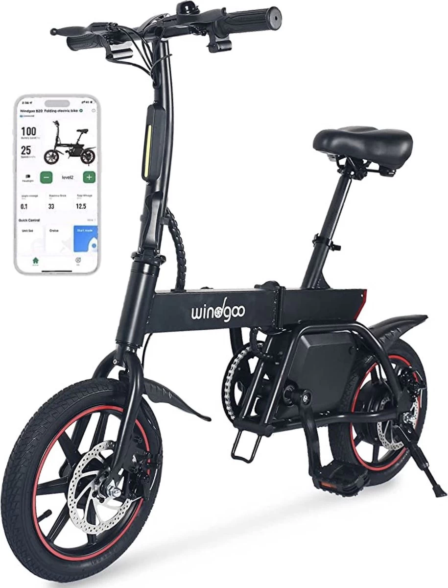 Windgoo B20 V2 - Smart E Bike - APP IOS Android - Elektrische Vouwfiets Zonder Gashandel - 250W - 14 Inch - 25 KM/H - Zwart