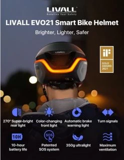 Livall EVO21 Black Medium - (Smart) Fietshelm - SOS Functie - LED Richtingaanwijzers - Smart Verlichting -Extreem Snel Rijden 928x1200 5