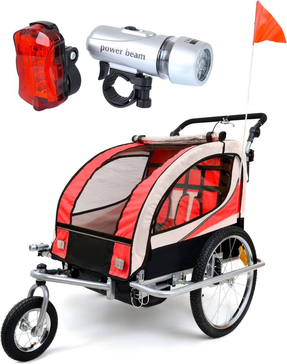 Fietskar Voor Kinderen - Met Buggyfunctie - En Schokbrekers - Rood 3 Fietskar Voor Kinderen - Met Buggyfunctie - En Schokbrekers - Rood