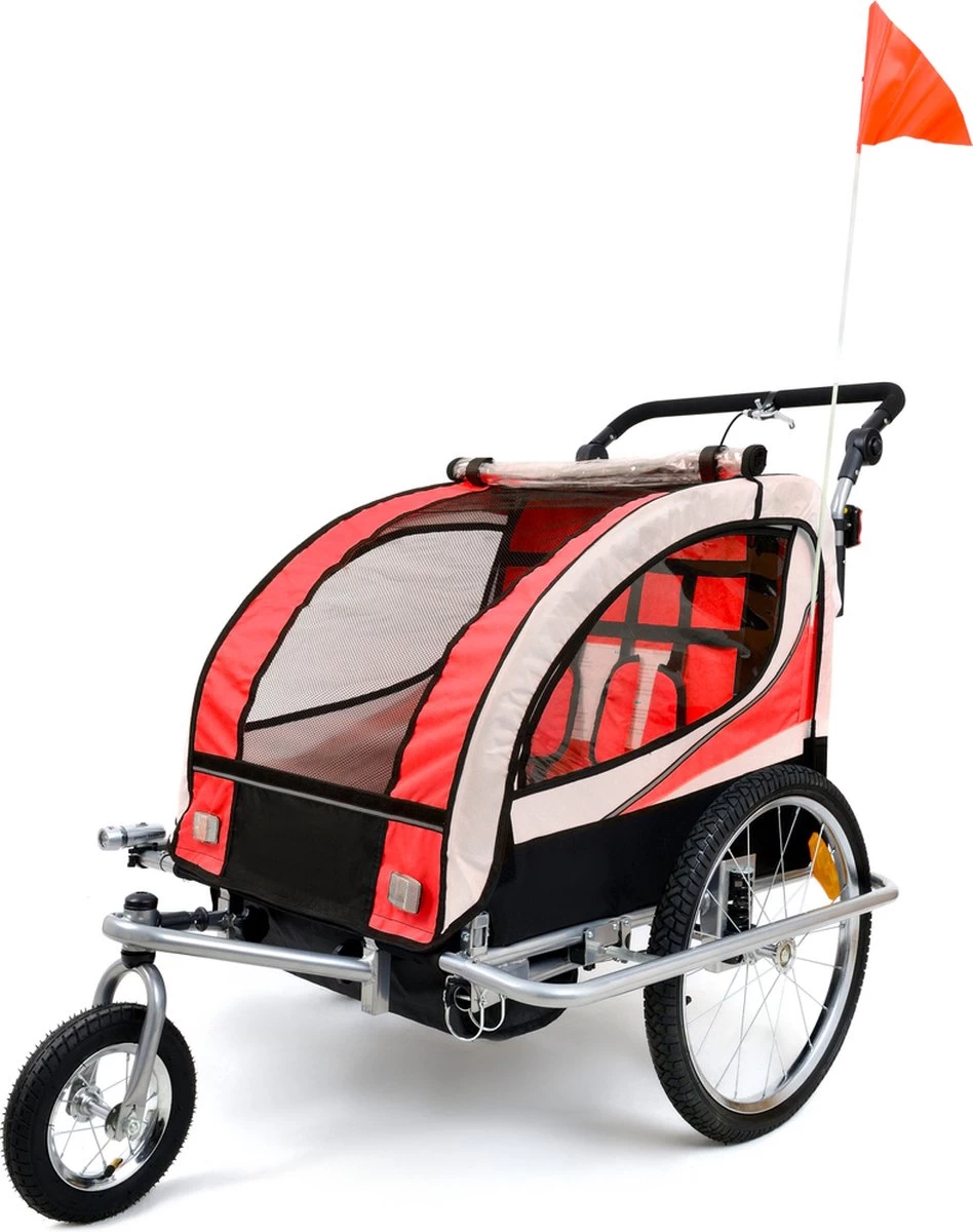 Fietskar Voor Kinderen - Met Buggyfunctie - En Schokbrekers - Rood 22 Fietskar Voor Kinderen - Met Buggyfunctie - En Schokbrekers - Rood - Afbeelding 20