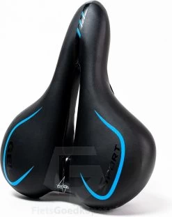 Voltano City / Tour Fietszadel - Comfortabel Gel Zadel - Met Uitsparing - Unisex - Zwart / Blauw - Elastomeren Vering Voor Extra Comfort