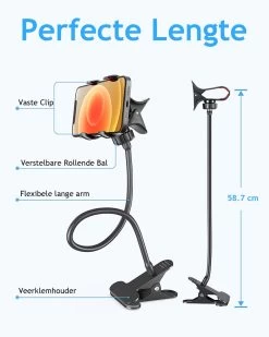 ROYAL SPACIUS® Flexibele Telefoonhouder Met Arm En Klem - Telefoonstandaard Voor Bureau - Krachtige Klemmen - Zwart -Extreem Snel Rijden 960x1200 9