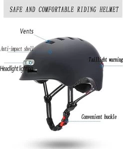Fietshelm- Met Voor- En Achterlicht-Skatehelm -Maat-M-54 Tot 57 Cm-Helm Mat-Zwart - LED Verlichting -Extreem Snel Rijden 995x1200 2